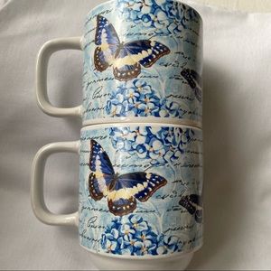 Set Of 2 Let’s Dine Stackable Mugs With Butterfly Design